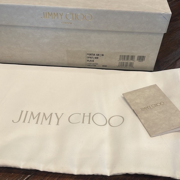 NWT Brand New Jimmy Choo Portia 120 Black Patent Leather Wedges 36 6 Women’s - Picture 4 of 17